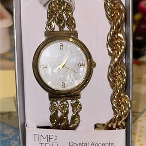 Time and Tru Gold Watch with Crystal Accents